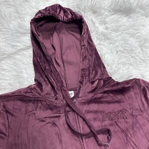 Victorias Secret Pink Velvet Hoodie Sweatshirt Dark Raspberry Large Cozy Chic